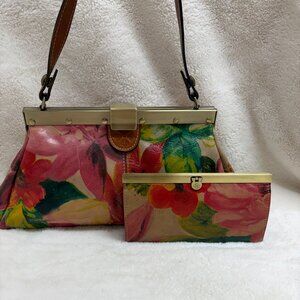 Patricia Nash Ferrara Frame Floral Italian Leather Satchel & Matching Wallet